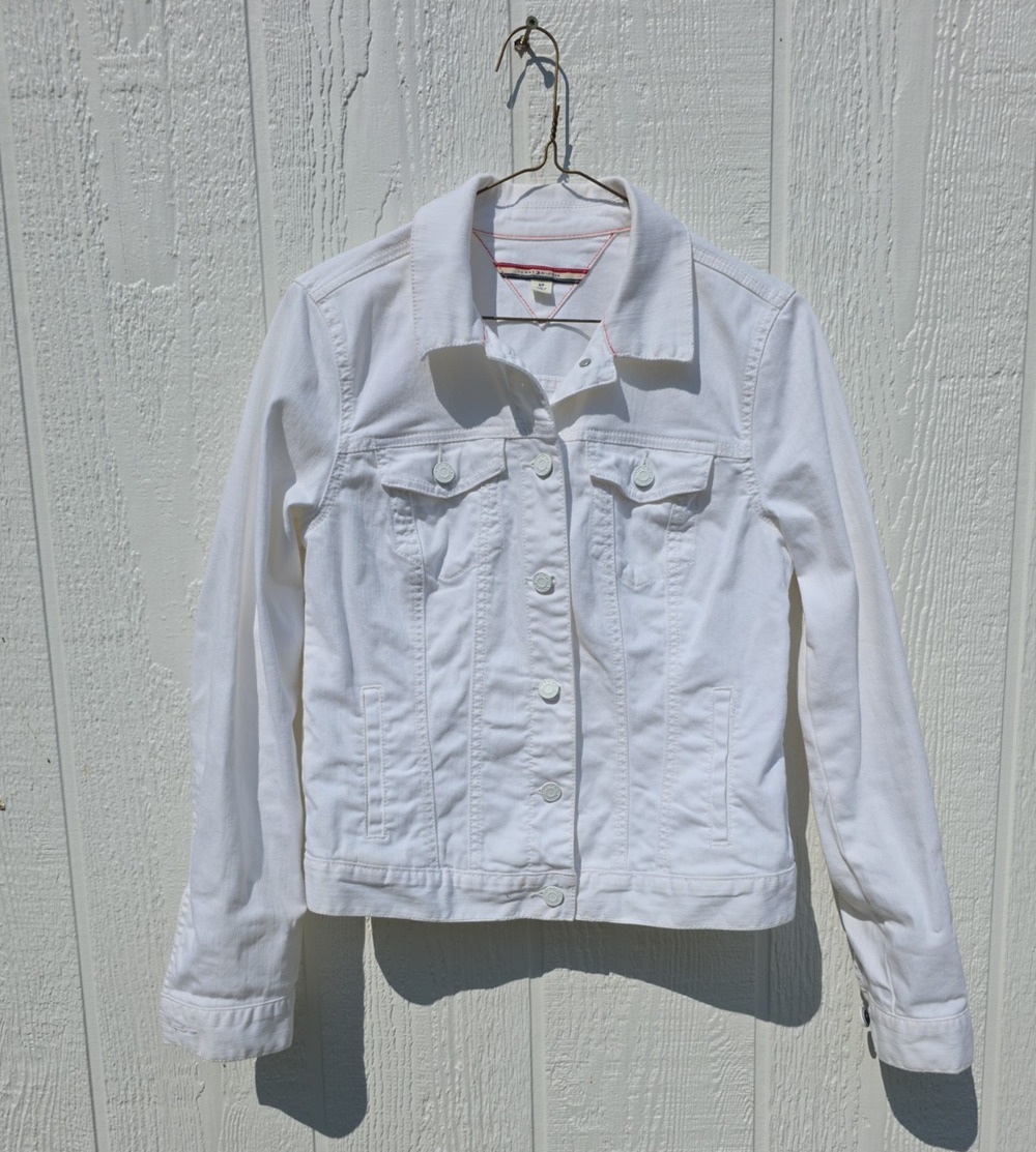 Tommy Hilfiger White Denim Jean Jacket Women's Size Small Trucker Style Cotton